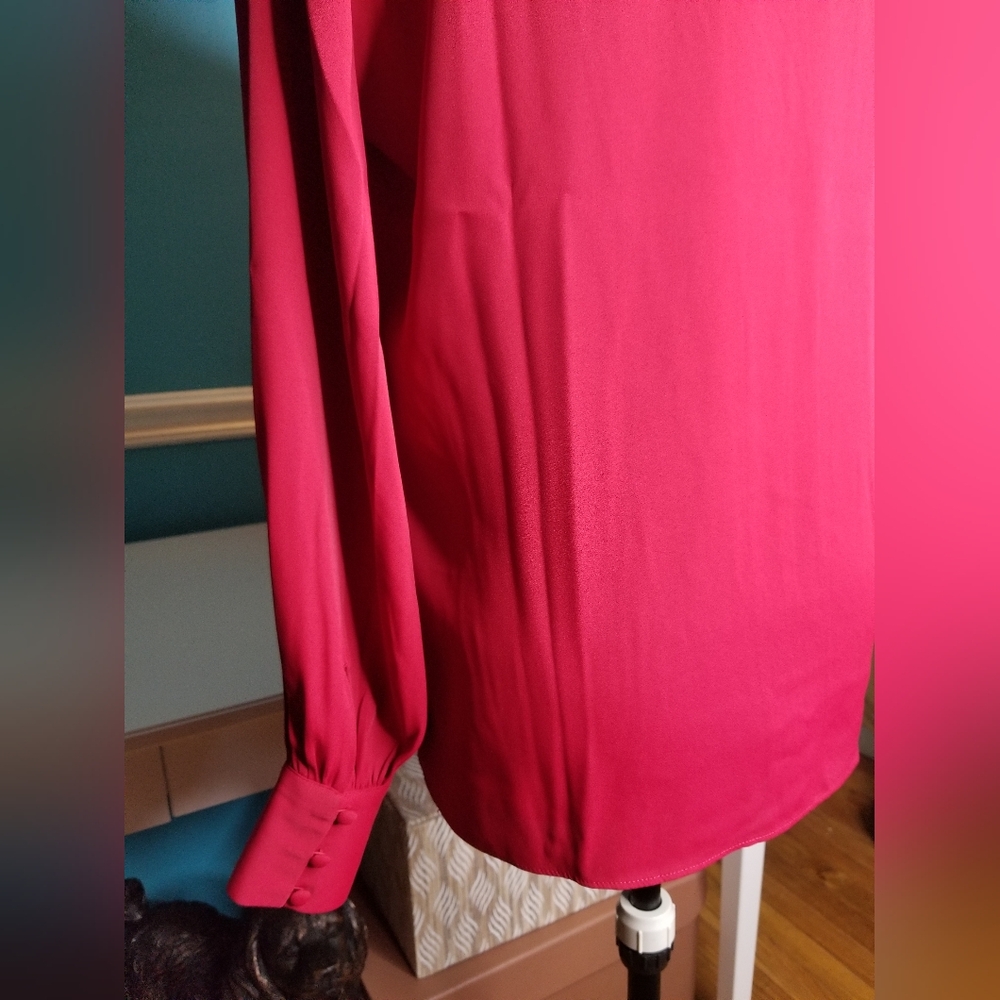 WHBM Long Sleeve V Neck Blouse Deep Red - Picture 3 of 12